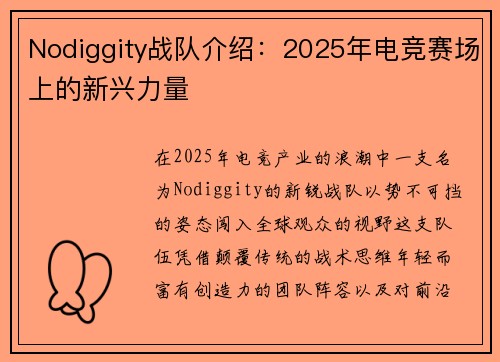 Nodiggity战队介绍：2025年电竞赛场上的新兴力量